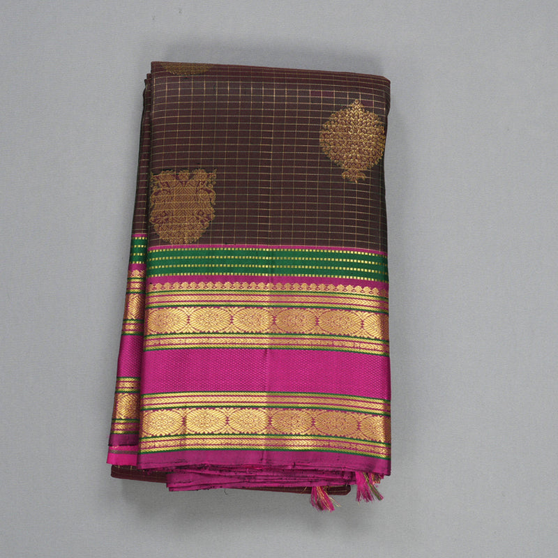 Hayagrivas Handloom Coffee Brown Kanjivaram Silk Saree with Magenta Border KBF604G8-1