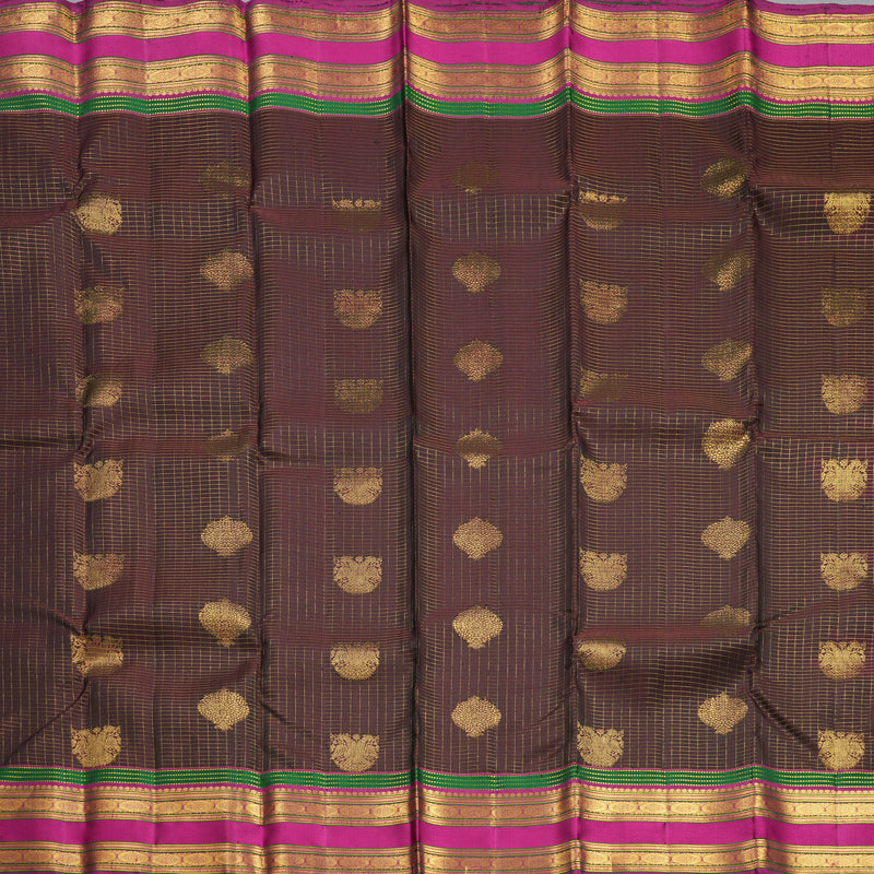 Hayagrivas Handloom Coffee Brown Kanjivaram Silk Saree with Magenta Border KBF604G8-1