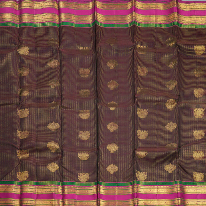 Hayagrivas Handloom Coffee Brown Kanjivaram Silk Saree with Magenta Border KBF604G8-1