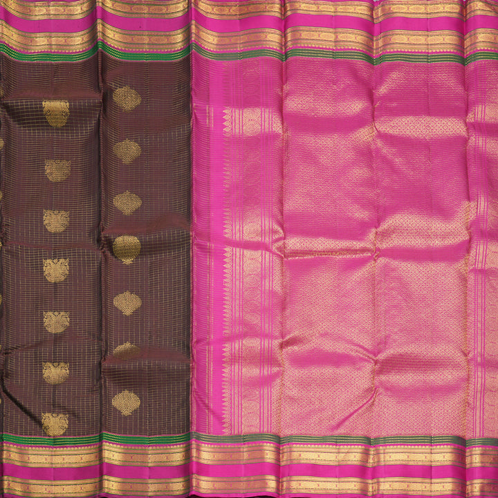 Hayagrivas Handloom Coffee Brown Kanjivaram Silk Saree with Magenta Border KBF604G8-1