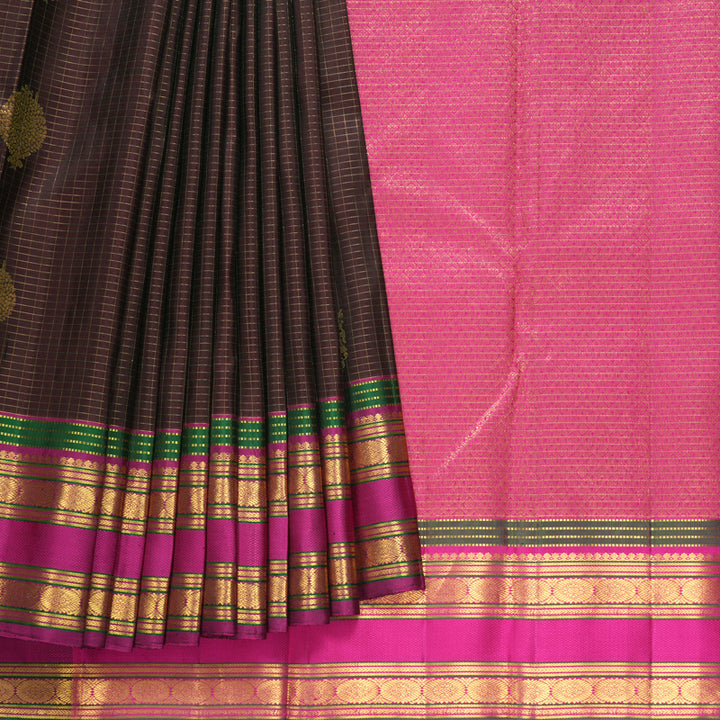 Hayagrivas Handloom Coffee Brown Kanjivaram Silk Saree with Magenta Border KBF604G8-1