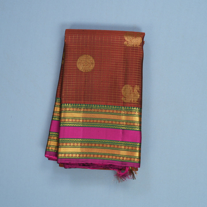 Hayagrivas Handloom Rust Maroon Kanjivaram Silk Saree with Magenta Border KBF604G8-2