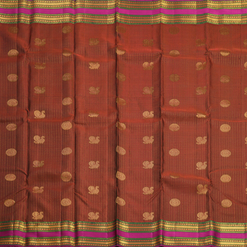 Hayagrivas Handloom Rust Maroon Kanjivaram Silk Saree with Magenta Border KBF604G8-2