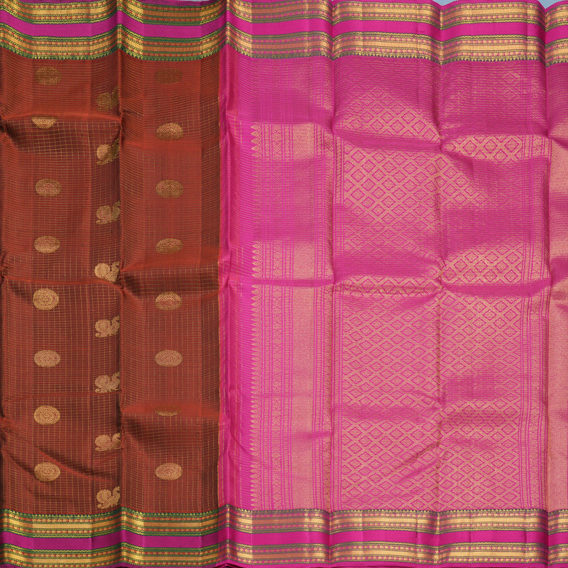 Hayagrivas Handloom Rust Maroon Kanjivaram Silk Saree with Magenta Border KBF604G8-2