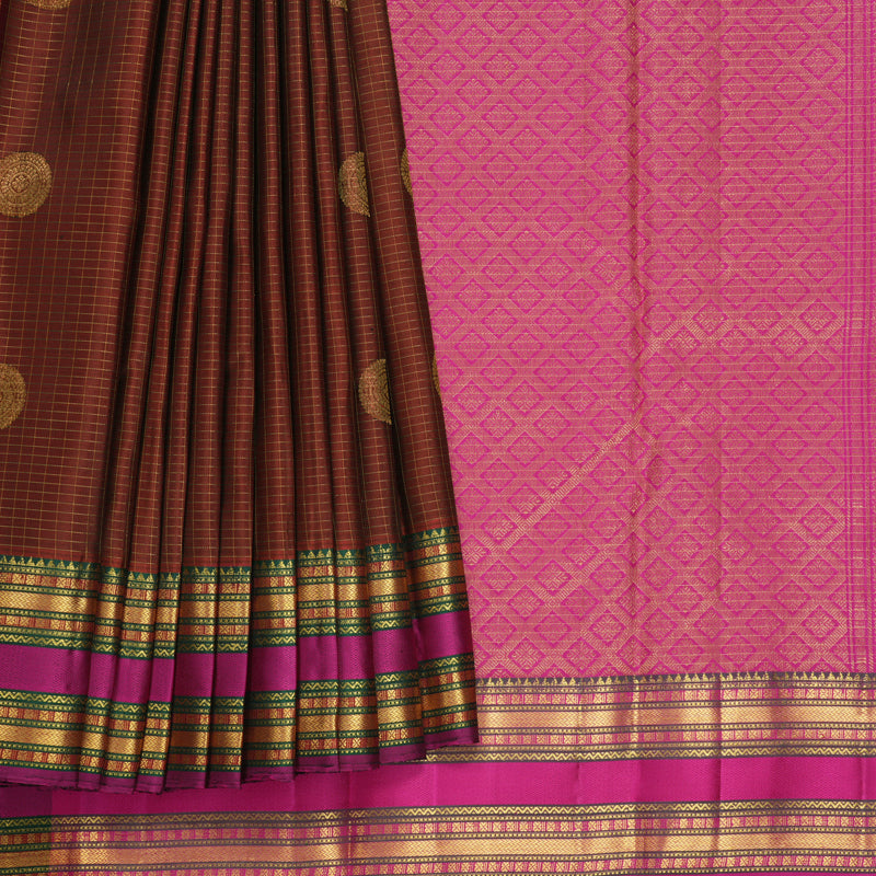 Hayagrivas Handloom Rust Maroon Kanjivaram Silk Saree with Magenta Border KBF604G8-2
