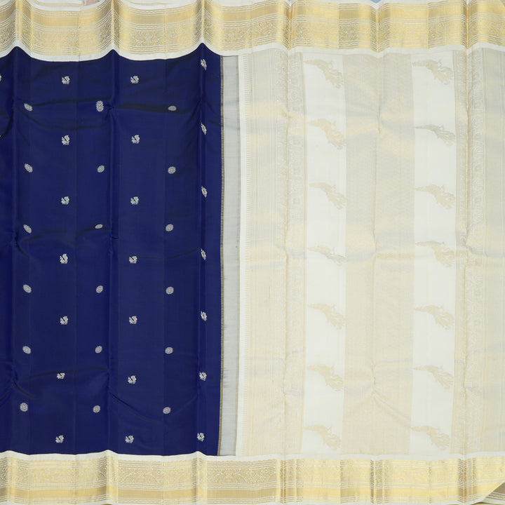 Hayagrivas Handloom MS Blue Kanjivaram Silk Saree with Half-White Border KBF604G8-3