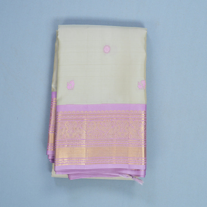 Hayagrivas Handloom Cream Kanjivaram Silk Saree with Lilac Border KBF604G8-4