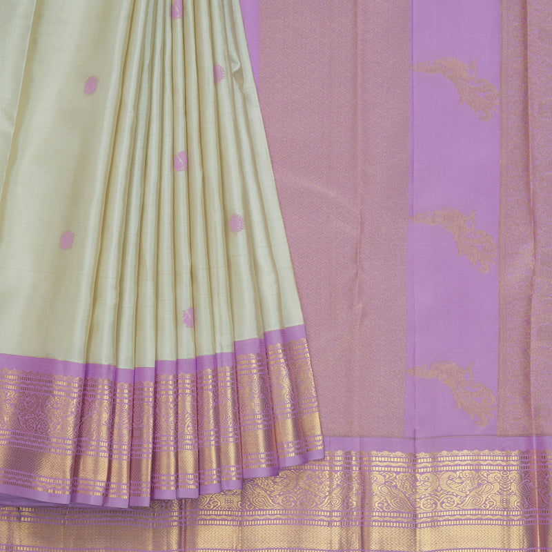 Hayagrivas Handloom Cream Kanjivaram Silk Saree with Lilac Border KBF604G8-4