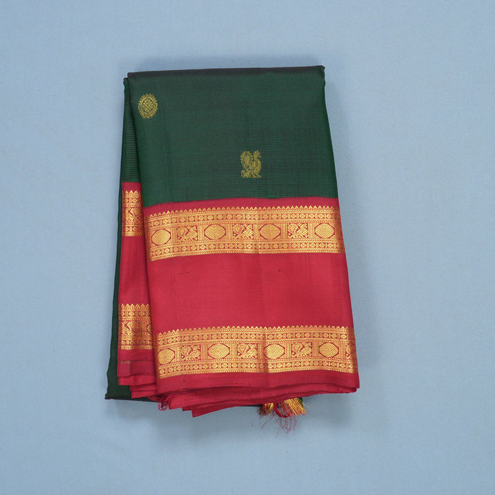 Hayagrivas Handloom Bottle Green Kanjivaram Silk Saree with Red Border KBF605G1-1