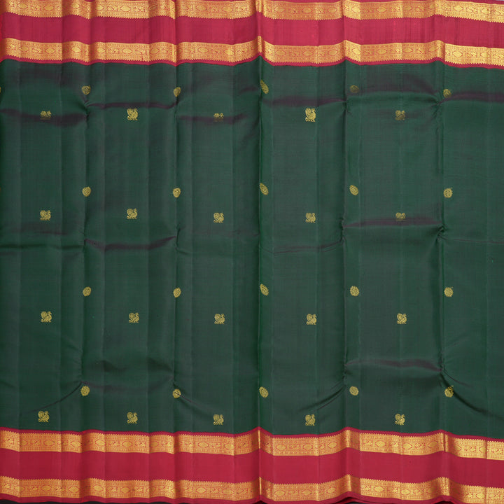 Hayagrivas Handloom Bottle Green Kanjivaram Silk Saree with Red Border KBF605G1-1