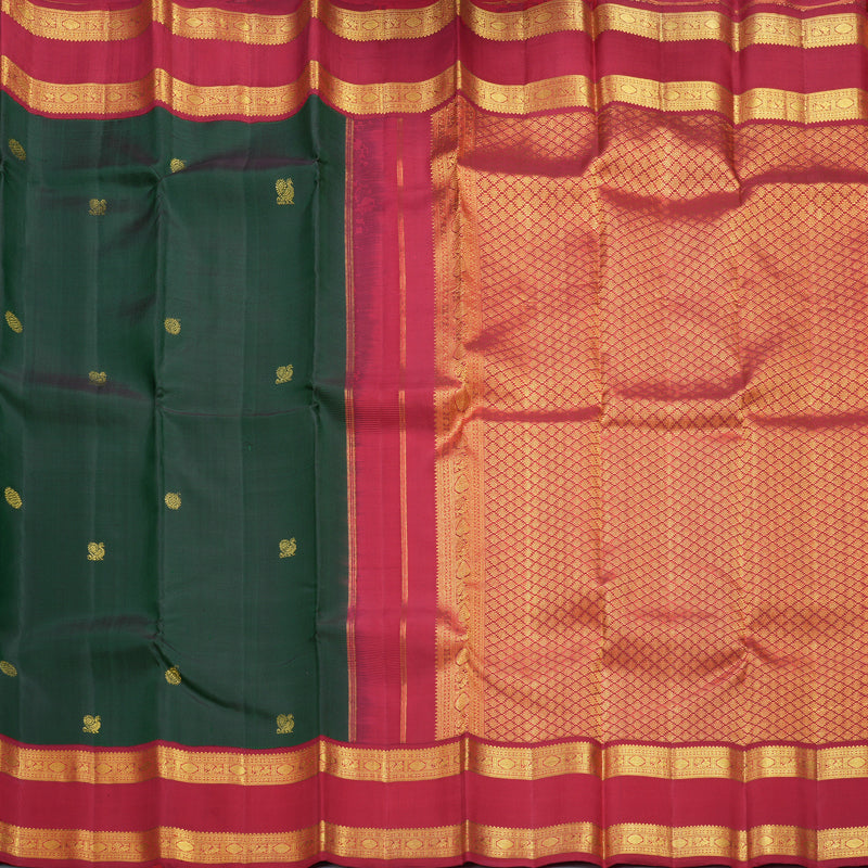 Hayagrivas Handloom Bottle Green Kanjivaram Silk Saree with Red Border KBF605G1-1