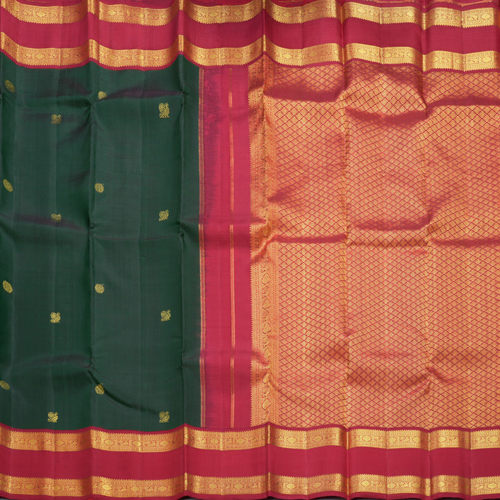 Hayagrivas Handloom Bottle Green Kanjivaram Silk Saree with Red Border KBF605G1-1