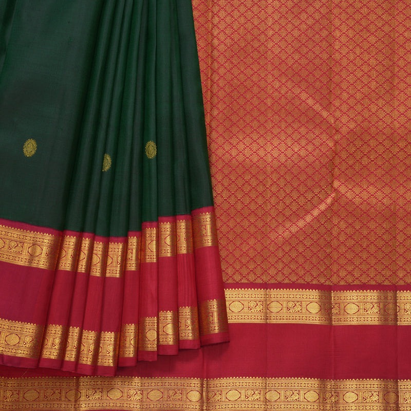 Hayagrivas Handloom Bottle Green Kanjivaram Silk Saree with Red Border KBF605G1-1