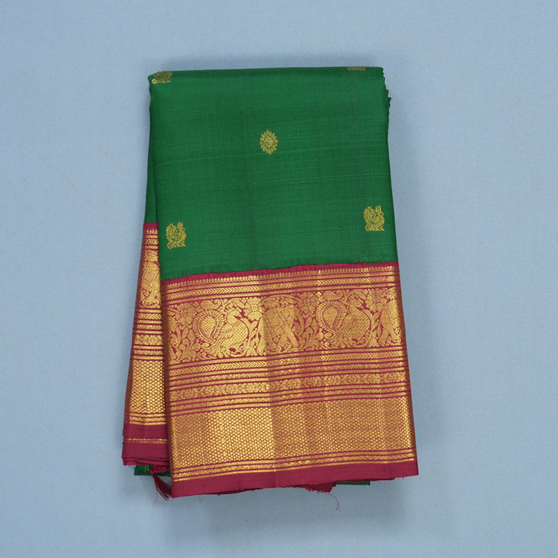 Hayagrivas Handloom Green Kanjivaram Silk Saree with Maroon Border KBF605G1-2