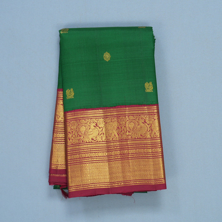 Hayagrivas Handloom Green Kanjivaram Silk Saree with Maroon Border KBF605G1-2