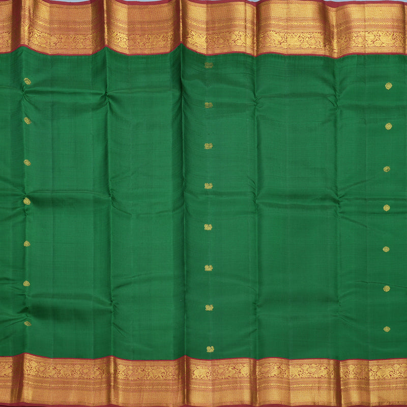 Hayagrivas Handloom Green Kanjivaram Silk Saree with Maroon Border KBF605G1-2