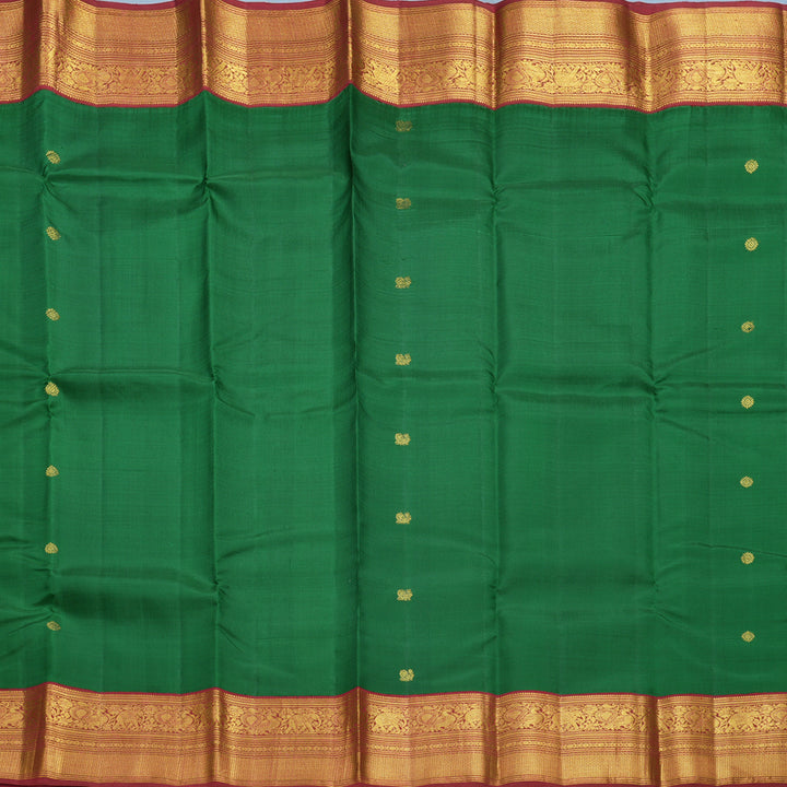 Hayagrivas Handloom Green Kanjivaram Silk Saree with Maroon Border KBF605G1-2