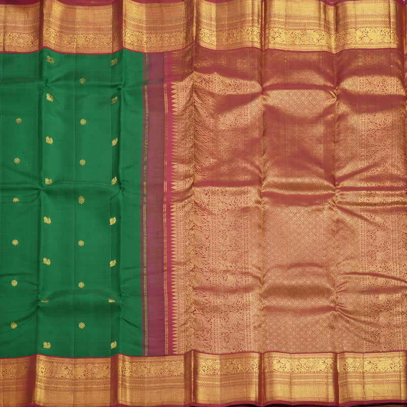 Hayagrivas Handloom Green Kanjivaram Silk Saree with Maroon Border KBF605G1-2