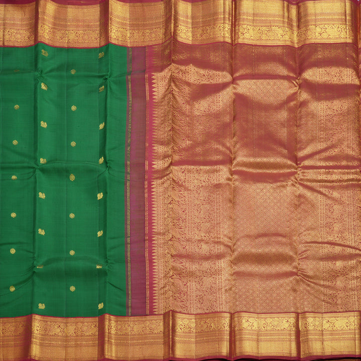 Hayagrivas Handloom Green Kanjivaram Silk Saree with Maroon Border KBF605G1-2