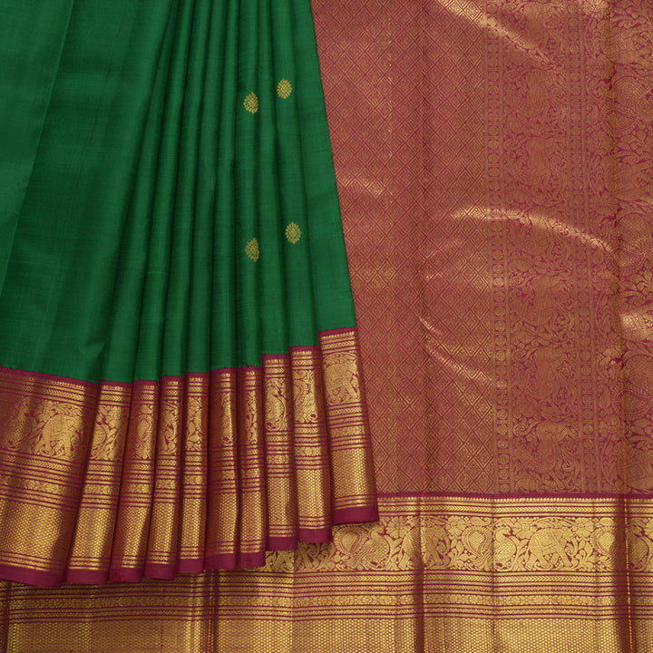 Hayagrivas Handloom Green Kanjivaram Silk Saree with Maroon Border KBF605G1-2