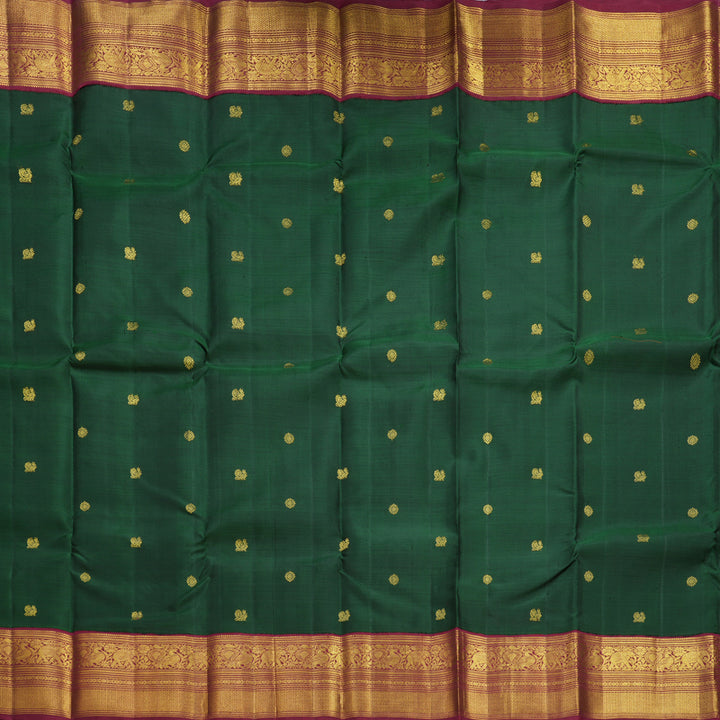 Hayagrivas Handloom Bottle Green Kanjivaram Silk Saree with Maroon Border KBF605G1-3