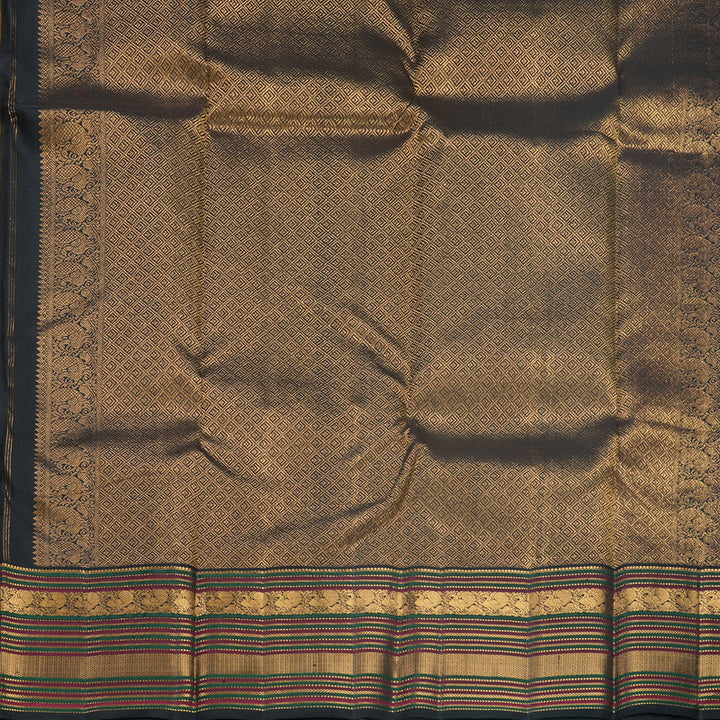 Hayagrivas Handloom Mustard Yellow Kanjivaram Silk Saree with Black Border KBF605G1-4