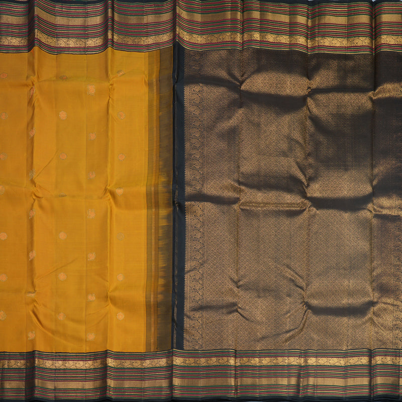 Hayagrivas Handloom Mustard Yellow Kanjivaram Silk Saree with Black Border KBF605G1-4