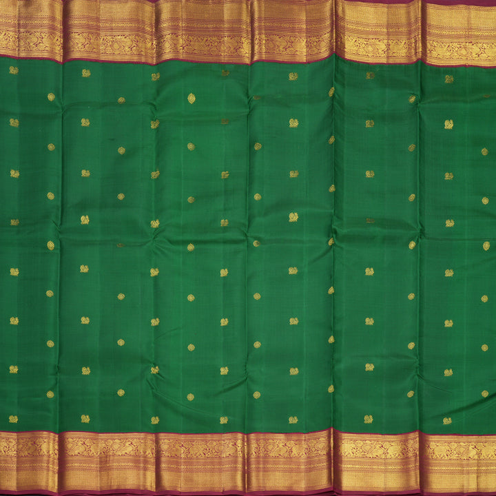 Hayagrivas Handloom Bottle Green Kanjivaram Silk Saree with Maroon Border KBF605G1-5