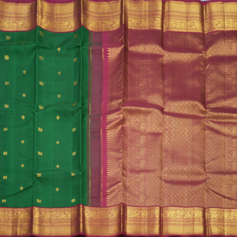Hayagrivas Handloom Bottle Green Kanjivaram Silk Saree with Maroon Border KBF605G1-5