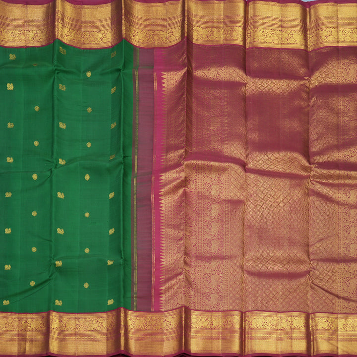 Hayagrivas Handloom Bottle Green Kanjivaram Silk Saree with Maroon Border KBF605G1-5