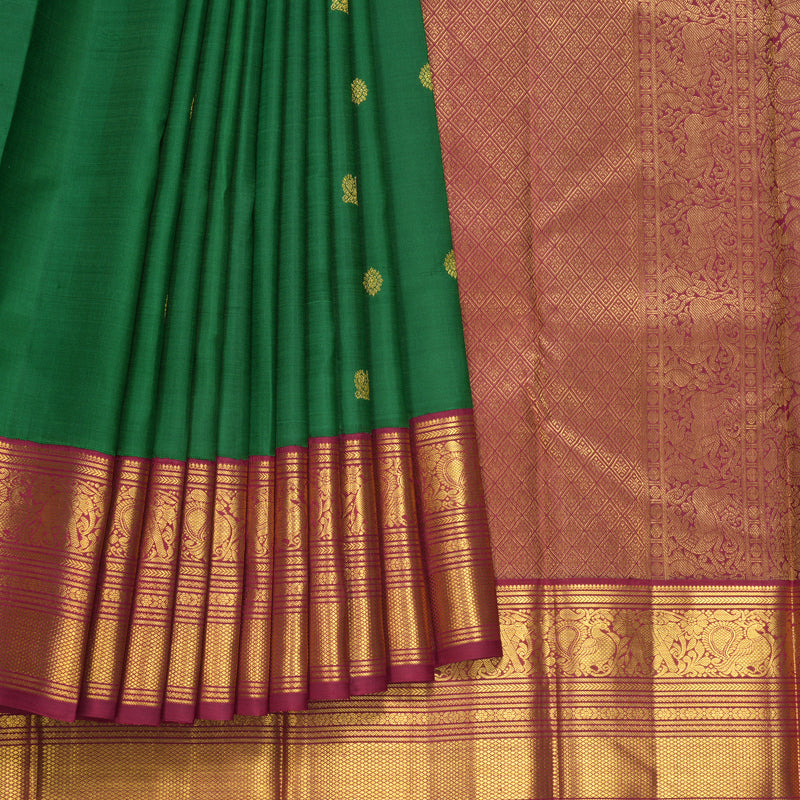 Hayagrivas Handloom Bottle Green Kanjivaram Silk Saree with Maroon Border KBF605G1-5