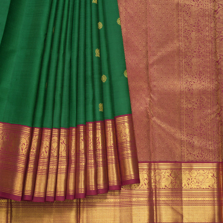 Hayagrivas Handloom Bottle Green Kanjivaram Silk Saree with Maroon Border KBF605G1-5