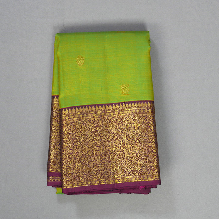 Hayagrivas Handloom Fluorescent Green Kanjivaram Silk Saree with Purple Border KBF605G1-6
