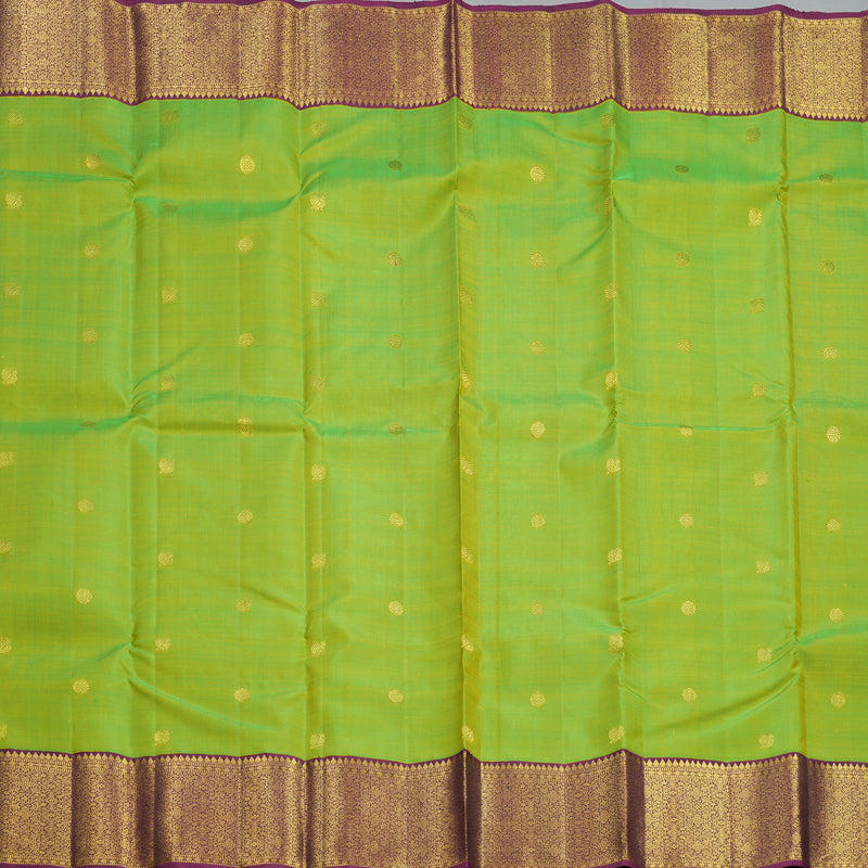 Hayagrivas Handloom Fluorescent Green Kanjivaram Silk Saree with Purple Border KBF605G1-6