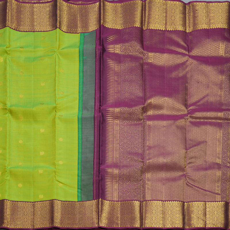 Hayagrivas Handloom Fluorescent Green Kanjivaram Silk Saree with Purple Border KBF605G1-6