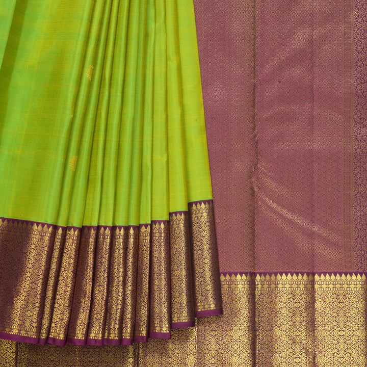 Hayagrivas Handloom Fluorescent Green Kanjivaram Silk Saree with Purple Border KBF605G1-6