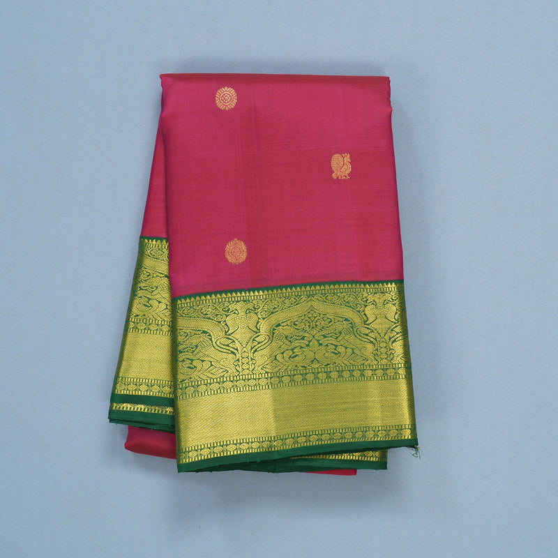 Hayagrivas Handloom Pink Kanjivaram Silk Saree with Dark Green Border KBF605G1-7