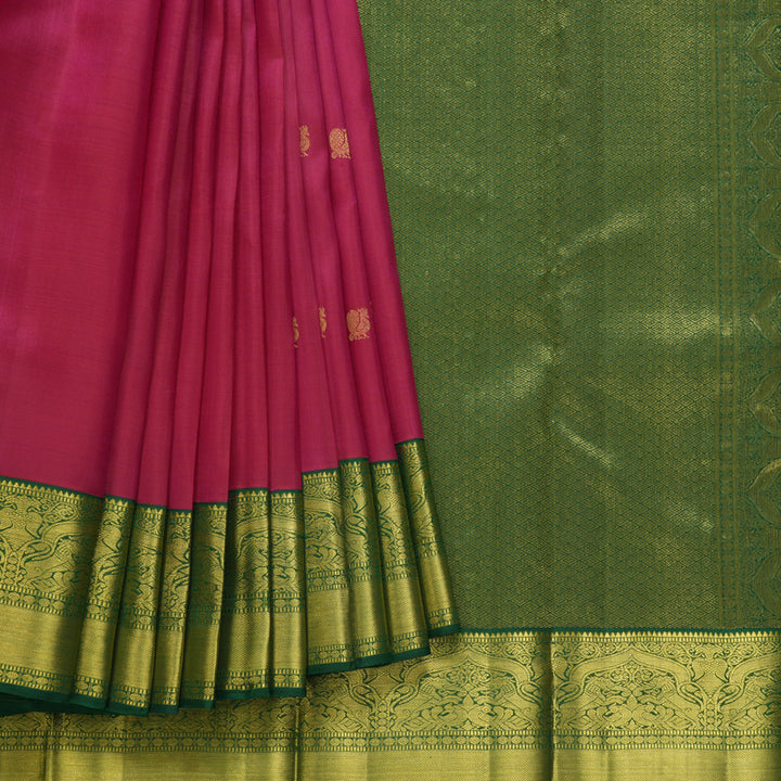 Hayagrivas Handloom Pink Kanjivaram Silk Saree with Dark Green Border KBF605G1-7