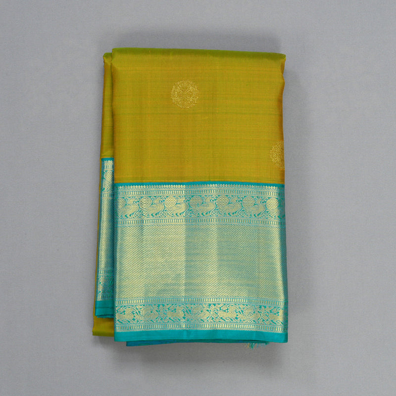 Hayagrivas Handloom Sampanga Green Kanjivaram Silk Saree with Teal Green Border KBF605G1-8