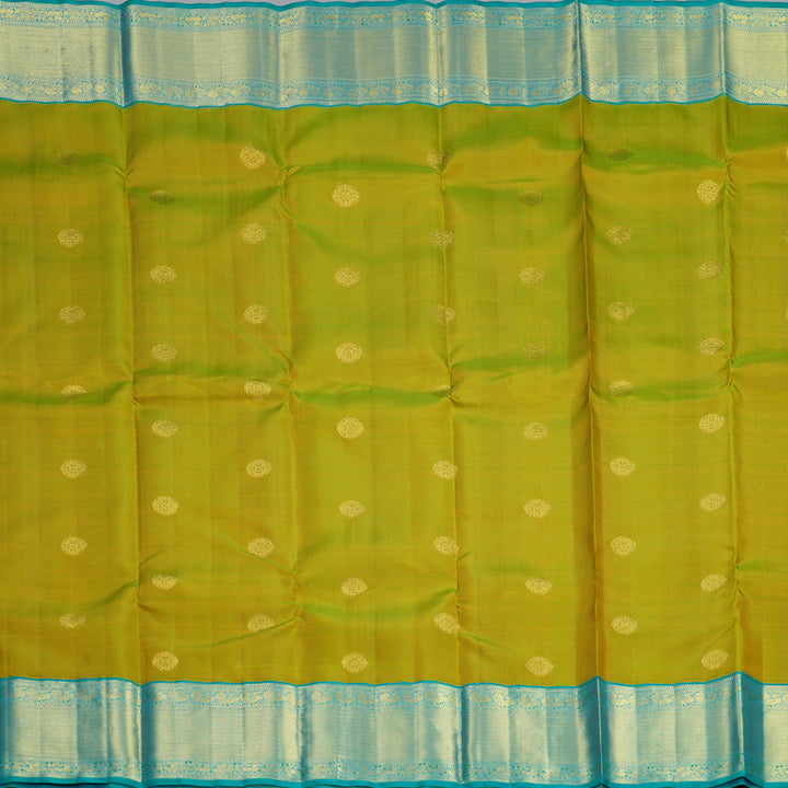 Hayagrivas Handloom Sampanga Green Kanjivaram Silk Saree with Teal Green Border KBF605G1-8