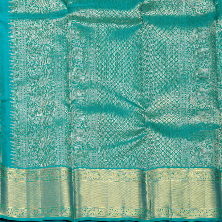 Hayagrivas Handloom Sampanga Green Kanjivaram Silk Saree with Teal Green Border KBF605G1-8