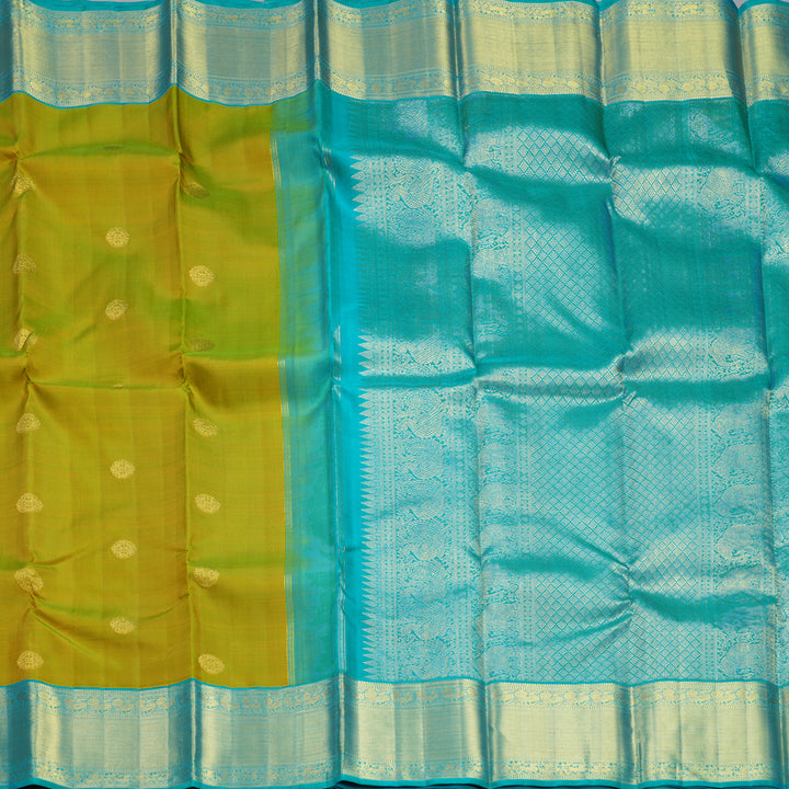 Hayagrivas Handloom Sampanga Green Kanjivaram Silk Saree with Teal Green Border KBF605G1-8