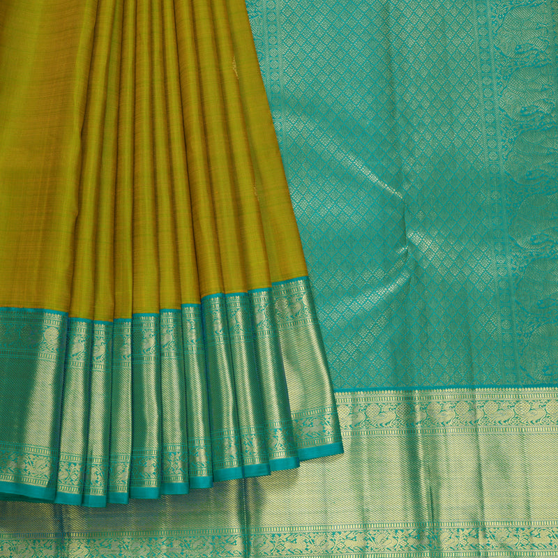 Hayagrivas Handloom Sampanga Green Kanjivaram Silk Saree with Teal Green Border KBF605G1-8