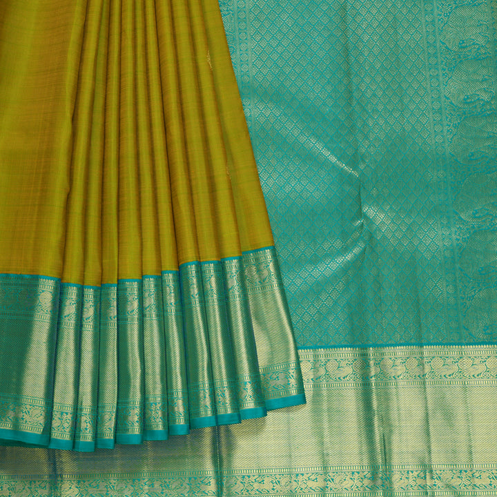 Hayagrivas Handloom Sampanga Green Kanjivaram Silk Saree with Teal Green Border KBF605G1-8