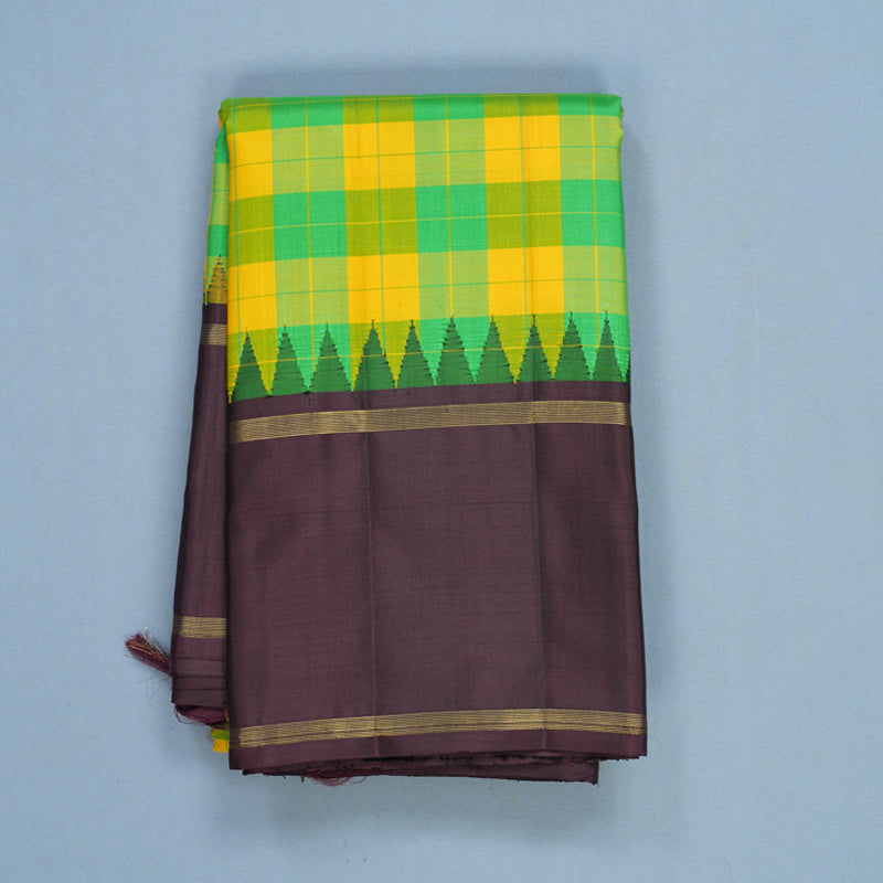 Hayagrivas Handloom Green & Yellow Checks Kanjivaram Silk Saree KBF605G2-2