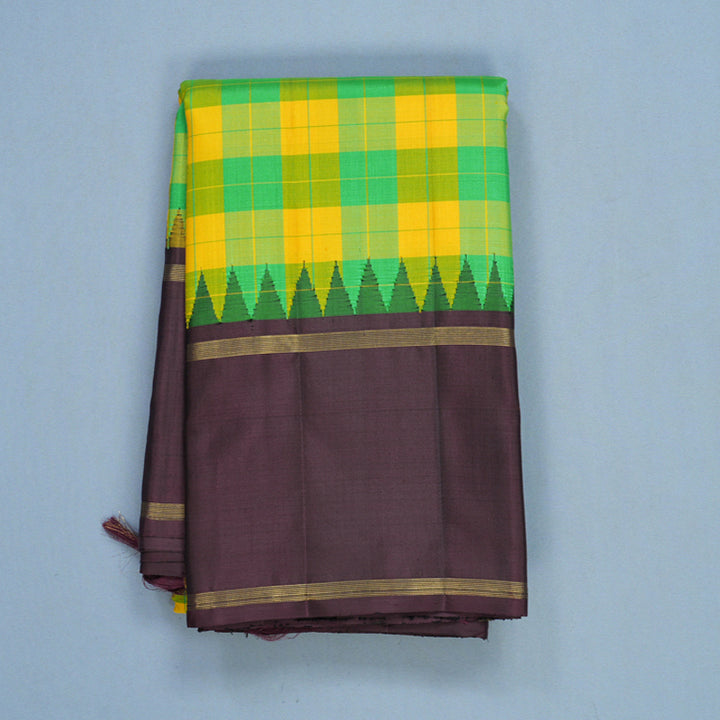 Hayagrivas Handloom Green & Yellow Checks Kanjivaram Silk Saree KBF605G2-2