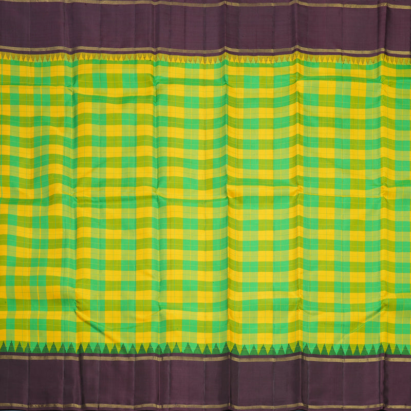 Hayagrivas Handloom Green & Yellow Checks Kanjivaram Silk Saree KBF605G2-2