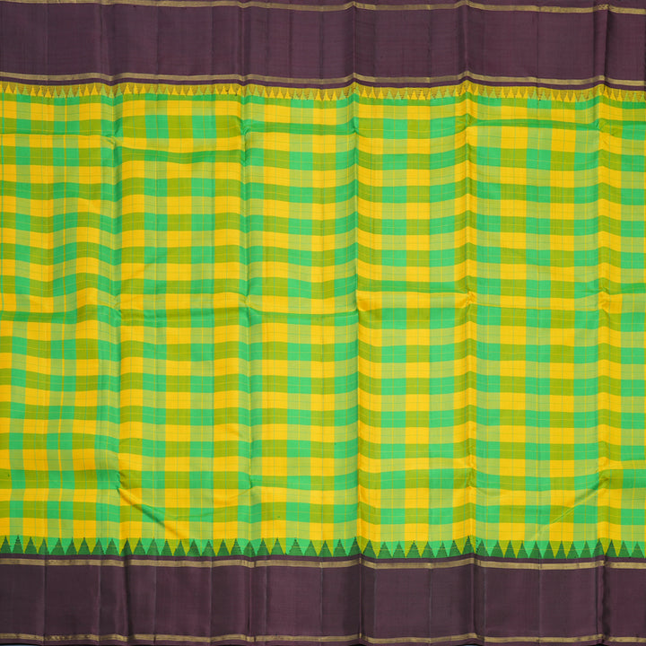 Hayagrivas Handloom Green & Yellow Checks Kanjivaram Silk Saree KBF605G2-2