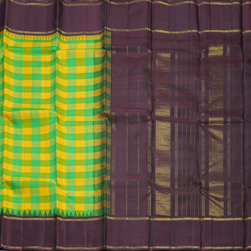 Hayagrivas Handloom Green & Yellow Checks Kanjivaram Silk Saree KBF605G2-2