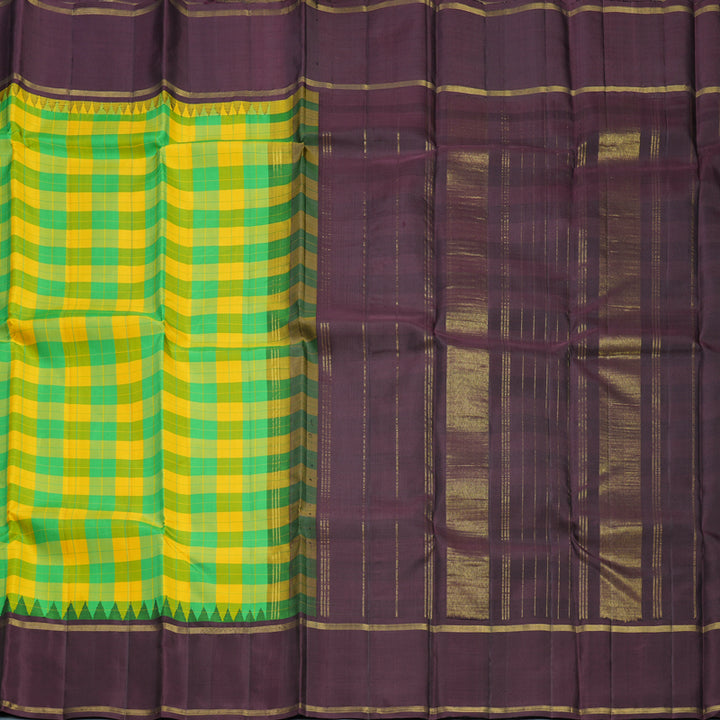 Hayagrivas Handloom Green & Yellow Checks Kanjivaram Silk Saree KBF605G2-2
